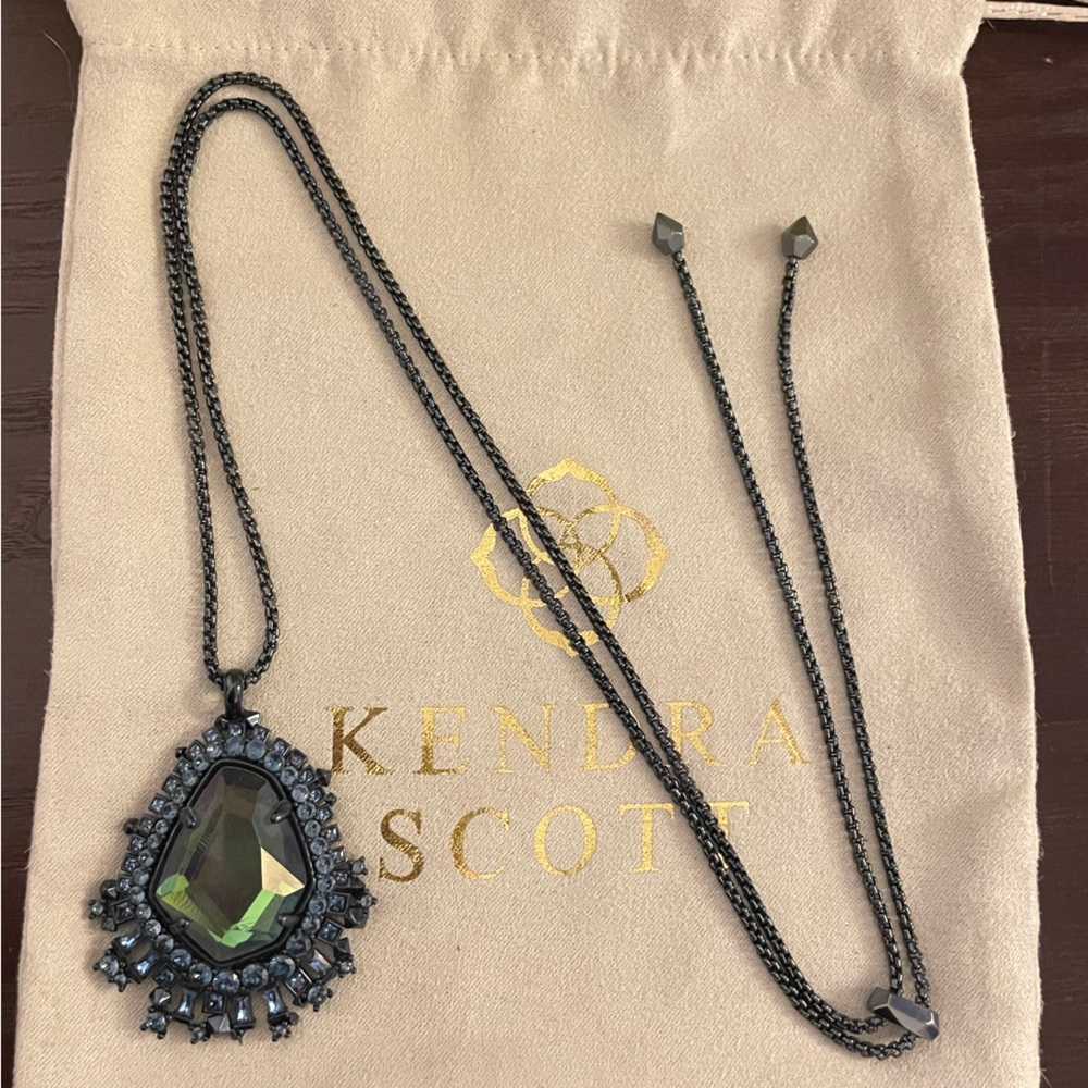 Kendra Scott Daenereys Long Pendant Necklace Navy Gunmetal and Indigo Dichroic